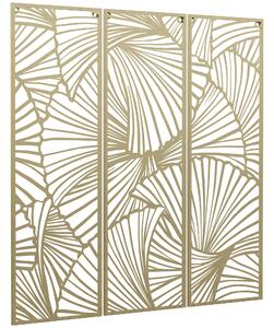 Decorazione Murale 3 Pezzi 30x90 cm in Metallo Foglie di Ginkgo Oro