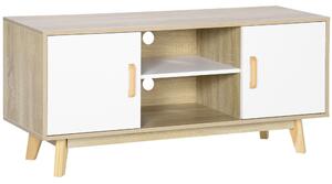 Mobile TV 2 Ripiani 2 Ante 120x40x55 cm per TV fino a 55" in Legno Naturale e Bianco