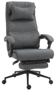 Sedia Poltrona Presidenziale da Ufficio 66x70x115-123 cm con Poggiapiedi in Tessuto Effetto Lino Grigia