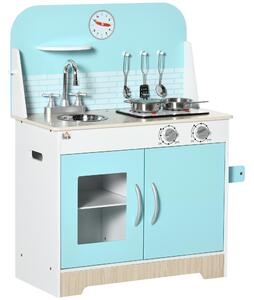 Cucina Giocattolo per Bambini 65x29x81 cm con Luci e Utensili in MDF e PP Azzurra