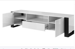 Mobile TV 2 Ante 1 Cassetto 1 Ripiano 140x43x48 cm per TV fino a 65" in Legno Truciolare Bianco e Nero