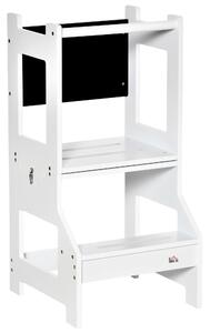 Torre Scala Montessoriana per Bambini 42x44x86 cm con Sgabello e Lavagna Bianca