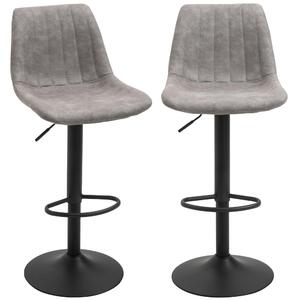 Set 2 Sgabelli con Schienale 43x46,5x89-110 cm in Microfibra Grigio