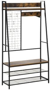Appendiabiti da Terra 98x36x185 cm con Scarpiera e Panca in Legno e Acciaio Marrone