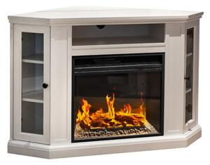 Camino Elettrico da Pavimento Effetto Fiamma 126x78x83 cm 900W/1800W in Legno Bianco