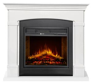 Camino Elettrico da Pavimento Effetto Fiamma 107x24x95,2 cm 900W/1800W Cornice in Legno Bianco