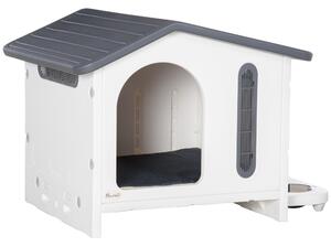 Cuccia per Cani 70x64x56 cm con Vassoio per Ciotole Finestre Grigia e Bianca