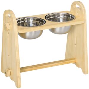 Ciotole per Cani Rialzate 49x25x41 cm in Acciaio e Legno Naturale