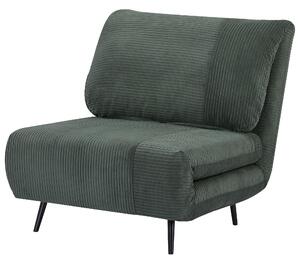 Poltrona Letto Singolo Trasformabile 82x89x83 cm in Legno e Acciaio Tessuto Velluto a Coste Verde