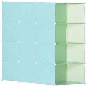 Scarpiera Modulare 145x47x145 cm 16 Cubi in Acciaio Verde e Azzurro