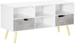 Mobile TV 4 Scomparti 2 Cassetti 117x39x56,7 cm per TV fino a 50" in Truciolato Bianco e Grigio Chiaro