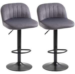Set 2 Sgabelli Bar 43x45x81-101 cm con Schienale e Poggiapiedi in Poliestere Grigio