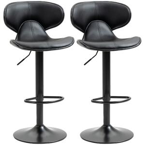 Set 2 Sgabelli Bar 45,5x46x89,5-109,5 cm con Schienale e Poggiapiedi e Similpelle Nero