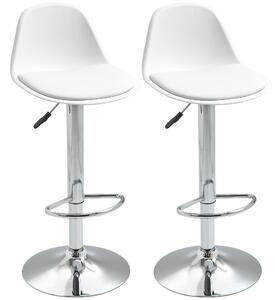 Set 2 Sgabelli Bar 40x42x82-104 cm con Schienale e Poggiapiedi in Similpelle Bianco