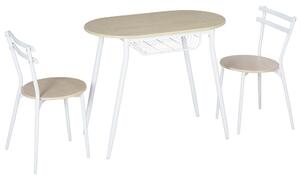 Set Tavolo e 2 Sedie da Giardino in MDF e Acciaio Bianco e Legno