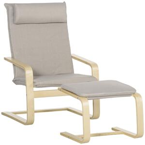 Poltrona Relax con Pouf 67x69x100 cm Cuscino Poggiatesta in Tessuto Effetto Lino Grigio