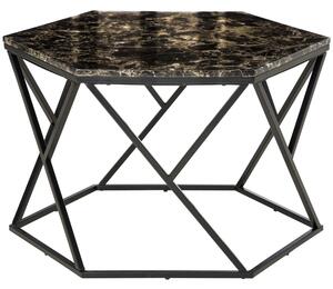 Tavolino da Salotto 81x70x51,2 cm Piano Effetto Marmo in MDF e Acciaio Nero