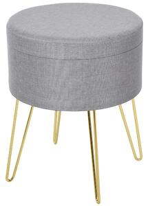 Pouf Contenitore 2 in 1 36x36x45 cm in Metallo Oro e Tessuto Grigio