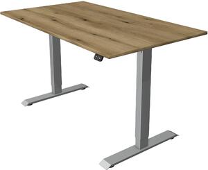 Tavolo da lavoro in piedi/seduto Move 1, regolabile elettricamente in altezza fino a 123 cm, LxP 140x80 cm, rovere/argento