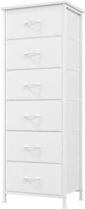 Comodino con cassetto rivestito in tessuto - Mobile contenitore - Organizzazione della camera da letto - Struttura in acciaio - 115H cm - Bianco