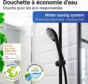 WENKO Soffione doccia a pioggia WATERSAVING Ø11cm Rotondo Nero Doccia a mano Benessere