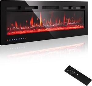 Camino elettrico da parete – Stufa elettrica per creare atmosfera – Riscaldamento – 12 colori di fiamma – Larghezza 92 cm – Colore nero