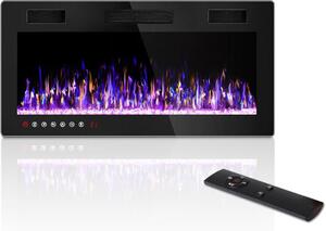 Camino elettrico da parete, modello integrabile - Per creare atmosfera e riscaldare - Effetto fiamma 3D - Larghezza 91 cm - Colore nero