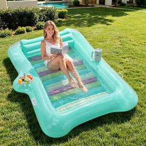 Materassino gonfiabile - Galleggiante relax - Ideale per rilassarsi in acqua - Con secchiello portoghiaccio - 210 x 128 cm - Verde menta trasparente
