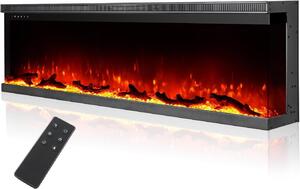 Camino elettrico a incasso – Atmosfera accogliente – Vista panoramica su 3 lati – Larghezza 153 cm – Colore nero
