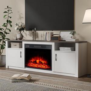 Mobile TV con camino elettrico - Centro multimediale - Arredamento soggiorno - Effetto fiamme realistico - Larghezza 157 cm - Bianco