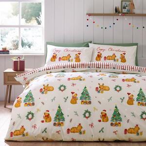 Set copripiumino e federa di colore naturale per letto singolo 135x200 cm Capy Christmas – Catherine Lansfield
