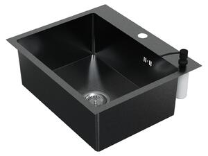 HAGO24 Lavello da incasso 55x45 cm Lavello da cucina in acciaio inox Lavello angolare Set di scarico Isolamento acustico Universale Antracite Dispenser sapone