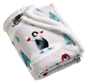 Coperta bianca a tema natalizio 170x130 cm Christmas Sherpa Penguins – Catherine Lansfield