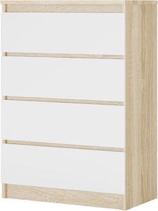 Mobiletto contenitore con ante - Armadio contenitore/comodino - Organizzazione degli spazi - 4 cassetti, 2 ante - Larghezza 70 cm - Impiallacciatura di quercia Sonoma/bianco