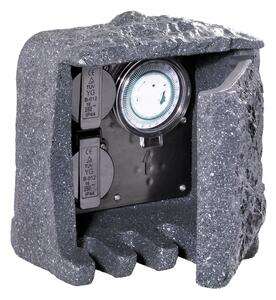 Torretta 2 Spine Shuko + Timer da Esterno IP44 in Poliestere Grigio