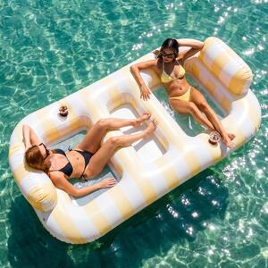 Letto gonfiabile - Ideale per la piscina - Lettino galleggiante - Per rilassarsi in acqua - Con portabicchieri - 200 x 120 cm - Bianco e giallo