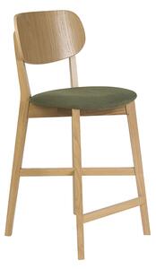 Sgabello da bar in legno chiaro di quercia e tessuto effetto velluto testurizzato verde kaki H65 cm LUCIA