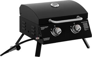Griglia per barbecue a gas - Barbecue portatile - Cucina all'aperto - Due bruciatori - 55 x 46,5 cm - Nero