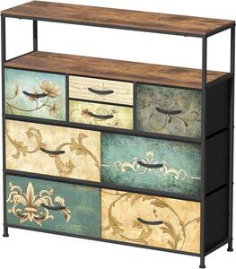 Comodino con cassetti - Mobile contenitore - Soluzione per l'organizzazione domestica - Motivi vintage - 100 x 102 cm - Marrone