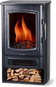 Camino elettrico a pavimento - Camino autoportante - Per creare un'atmosfera più calda - Termostato regolabile - Dimensioni: 565x38x25 cm - Colore: nero