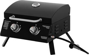 Griglia per barbecue a gas - Barbecue portatile - Cucina all'aperto - Due bruciatori - 55 x 46,5 cm - Nero