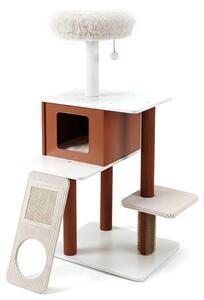 KOMFOTTEU, tiragraffi moderno per gatti, con palo da graffio, palo con spazzole, tappetino in sisal, cuccia, piattaforma, casetta, altezza 130 cm, mobile stabile per gattini e gatti adulti