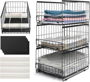 Organizzatore per armadio - Sistema di contenitori - Risparmio di spazio - Design impilabile - 3 pezzi - Nero