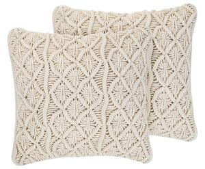 Set di 2 cuscini decorativi in cotone macramè beige chiaro 45 x 45 cm Corda Boho Retro Decor Accessori Beliani