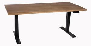 Scrivania da ufficio regolabile in altezza, nera, con piano in legno massello di quercia, dimensioni 160x80 cm, inclusa passacavo integrato nel piano