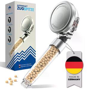 AlpenKraft, soffione doccia Premium ZugSpitze con filtro – Doccetta manuale ad alta pressione e a risparmio idrico, con 3 tipi di getto