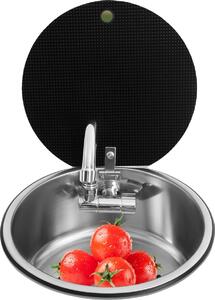 Lavello a vasca singola, acciaio inox 304, diametro 34 cm, altezza 15 cm, rubinetto ribaltabile, forma rotonda