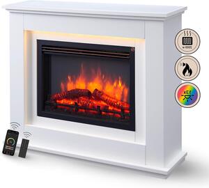 Camino elettrico - Camino con funzione riscaldante - Crea atmosfera - Effetto fiamma 3D - Potenza riscaldante: 2000 W - Colore: bianco