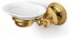 Portasapone sospeso in acciaio inox LINEA LIBERTY Dimensioni 17x12xh 7 cm con piattino in porcellana bianca finitura Oro Lucido
