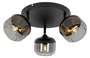 Faretto di design nero con vetro oro e fumé 3 luci rotondo - Kyan